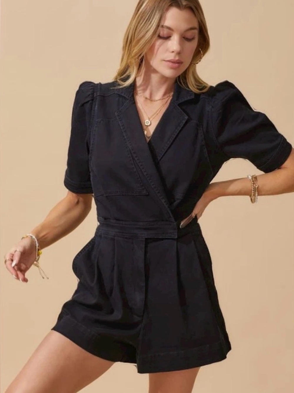 day + moon Black Short Sleeve Romper
